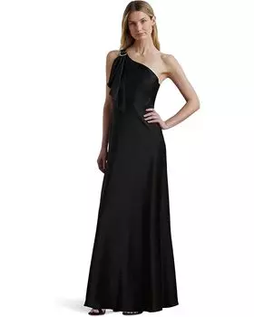 Платье Lauren Ralph Lauren Satin Charmeuse One Shoulder Gown, черный