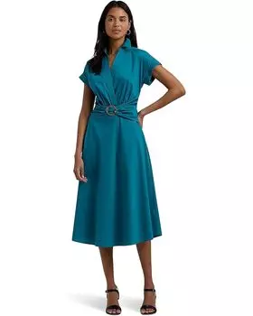 Платье Lauren Ralph Lauren Stretch-Cotton Blend Surplice Dress, цвет Turquoise Sky