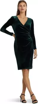 Платье Lauren Ralph Lauren Stretch Velvet Surplice Dress, цвет Dark Season Green