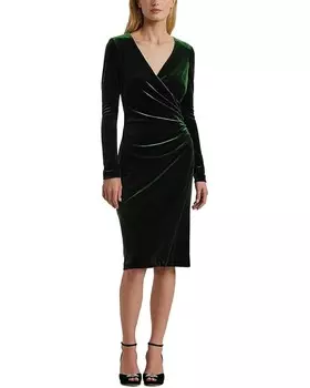 Платье Lauren Ralph Lauren Stretch Velvet Surplice Dress, цвет Emerald Green Velvet