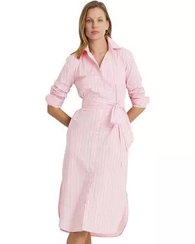 Платье LAUREN Ralph Lauren Striped Belted Broadcloth Shirtdress, цвет Pink/White Multi