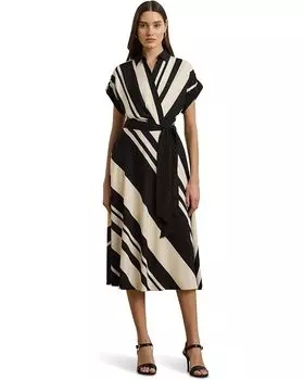Платье Lauren Ralph Lauren Striped Belted Crepe Dress, цвет Cream/Black