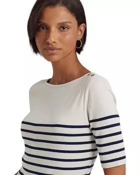 Платье LAUREN Ralph Lauren Striped Cotton Boatneck Dress, цвет Mas Cream/French Navy