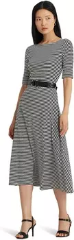 Платье Lauren Ralph Lauren Striped Stretch Cotton Midi Dress, цвет Black/Mascarpone Cream