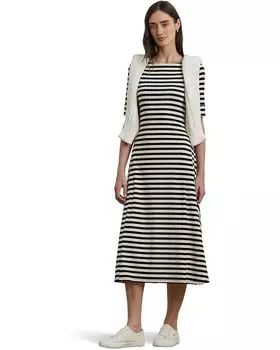 Платье Lauren Ralph Lauren Striped Stretch Cotton Midi Dress, цвет Black/Mascarpone Cream