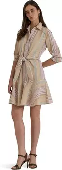 Платье LAUREN Ralph Lauren Striped Tie-Waist Broadcloth Shirtdress, цвет Tan/Lilac/Cream Multi