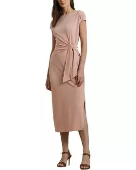 Платье Lauren Ralph Lauren Tie-Front Jersey Boatneck Midi Dress, цвет Sunrise Blush