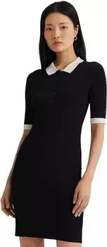Платье LAUREN Ralph Lauren Two-Tone Rib-Knit Polo Sweater Dress, черный