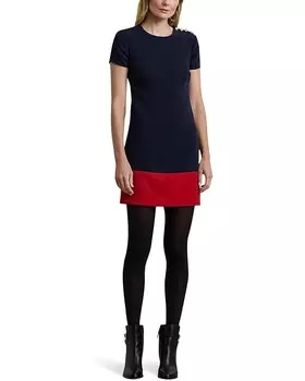 Платье Lauren Ralph Lauren Two-Tone Button-Trim Crepe Shift Dress, цвет Lauren Navy/Festive Red