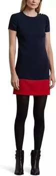 Платье Lauren Ralph Lauren Two-Tone Button-Trim Crepe Shift Dress, цвет Lauren Navy/Festive Red