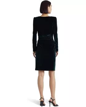 Платье LAUREN Ralph Lauren Velvet Puff-Sleeve Cocktail Dress, цвет Dark Season Green Velvet