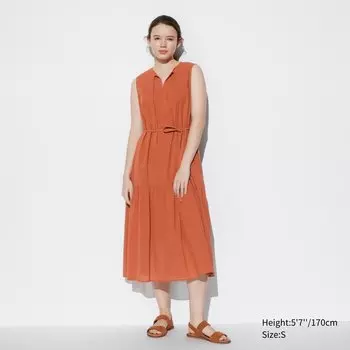 Платье легкое Uniqlo из хлопка без рукавов, оранжевый