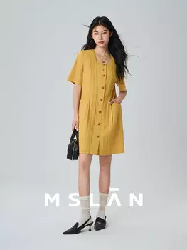 Платье летнее MSlan с французским квадратным воротником, желтый