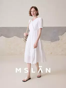 Платье летнее MSlan с V-образным вырезом и высокой талией, желтый