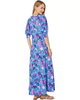 Платье Lilly Pulitzer Andrei Elbow Sleeve Maxi Dress, цвет Boca Blue Birds Eye View