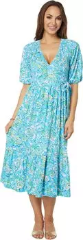 Платье Lilly Pulitzer Brantley Midi Wrap Dress, цвет Cumulus Blue Chick Magnet