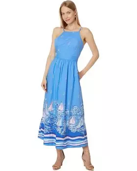 Платье Lilly Pulitzer Charlese Cotton Halter Midi, цвет Lunar Blue A Lil Nauti Engineered Woven Dress