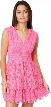 Платье Lilly Pulitzer Faye V-Neck Lace Ruffle Dress, цвет Roxie Pink Scalloped Shell Lace