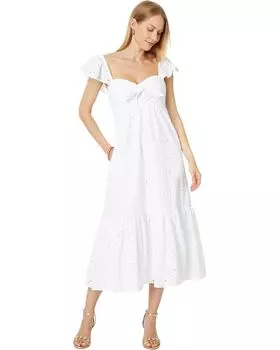 Платье Lilly Pulitzer Lantana Flutter Sleeve Eyelet Midi Dress, цвет Resort White Tropical Leaf Eyelet