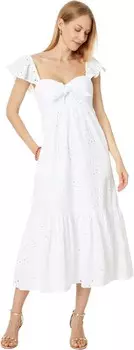 Платье Lilly Pulitzer Lantana Flutter Sleeve Eyelet Midi Dress, цвет Resort White Tropical Leaf Eyelet
