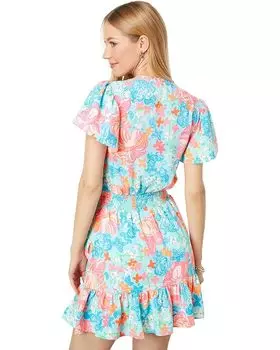 Платье Lilly Pulitzer Maryanne Flutter Sleeve Stretch, цвет Surf Blue Luscious Lions