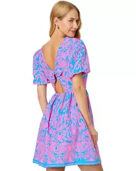 Платье Lilly Pulitzer Suzie Short Sleeve Cotton Dress, цвет Aura Pink Leaf An Impression