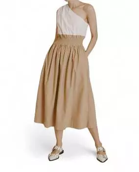 Платье Lina на одно плечо цвета слоновой кости/загара Aureum