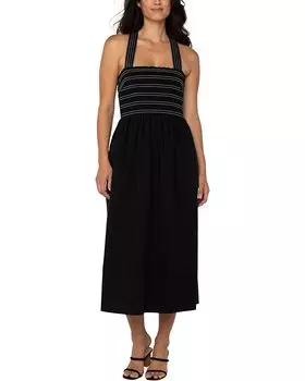 Платье Liverpool Los Angeles Sleeveless Smocked Woven Midi Dress With Trapunto Straps, черный