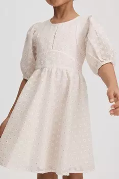 Платье Lola с металлизированной отделкой и принтом в горошек Reiss, белый