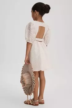 Платье Lola с металлизированной отделкой и принтом в горошек Reiss, белый