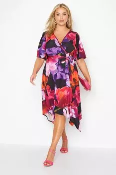 Платье London цветочным принтом и асимметричным подолом Yours, черный