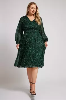 Платье London Dobby с присборенной талией Yours Curve, черный