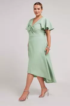 Платье London с жаккардовым узлом спереди и высоким низким вырезом Yours, зеленый