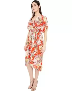 Платье London Times Spring Garden Mesh Surplus Shirred Flounce Dress, цвет Red Multi