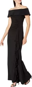 Платье Long Ity Off-the-Shoulder Side Ruched XSCAPE, черный