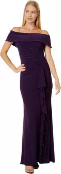 Платье Long Ity Off-the-Shoulder Side Ruched XSCAPE, цвет Plum