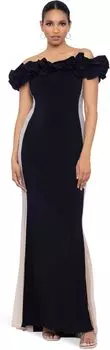 Платье Long Ity Ruffle Mesh Side XSCAPE, цвет Black/Nude/Silver