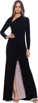 Платье Long Long Sleeve Jersey w/ Contrast Lining Betsy & Adam, цвет Black/Nude