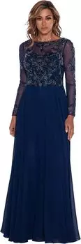 Платье Long Sleeve Long Chiffon Skirt with Bead Top XSCAPE, цвет Navy/Antique