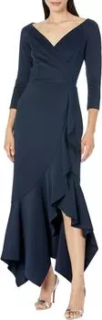 Платье Long Sleeve V Front Ruffle Scuba XSCAPE, цвет Midnight