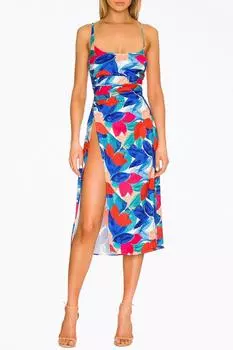 Платье Lorenza из атласа с открытой спиной, миди, синего цвета for Love & Lemons