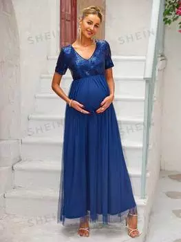 Платье лоскутное Joyfunear для беременных, темно-синий