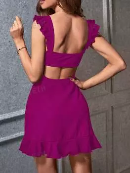 Платье лоскутное Shein Priv трапециевидного силуэта, красный / фиолетовый