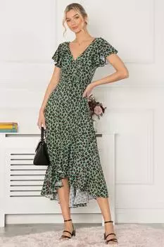 Платье Luciana с оборками и глубоким подолом Jolie Moi, зеленый