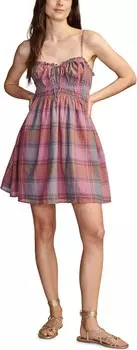 Платье Lucky Brand Plaid Smocked Sweetheart Mini, цвет Mellow Mauve Plaid