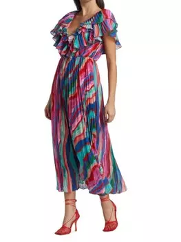 Платье Luisa Amur плиссированное миди в полоску, мультиколор