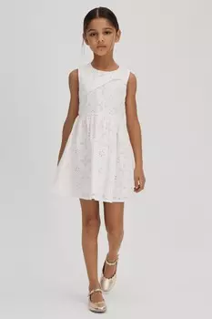 Платье Mabel из хлопкового кружева с английской вышивкой Reiss, белый