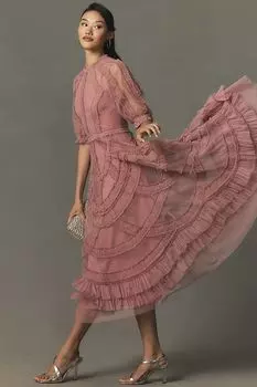 Платье Mac Duggal А-силуэта с высоким воротником и рюшами, светло-розовый