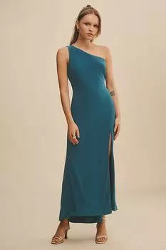 Платье Mac Duggal Драпированное трикотажное на одно плечо с разрезом по бокам, бирюзовый
