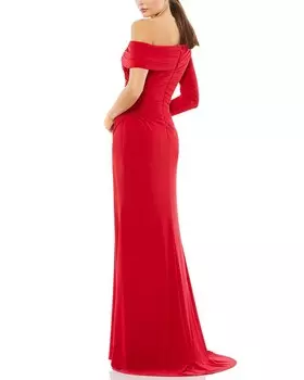 Платье Mac Duggal из джерси с приспущенными плечами и искусственным запахом, красный